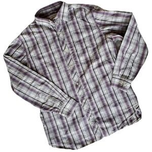 BANANA REPUBLIC Purple Plaid Button Down S…